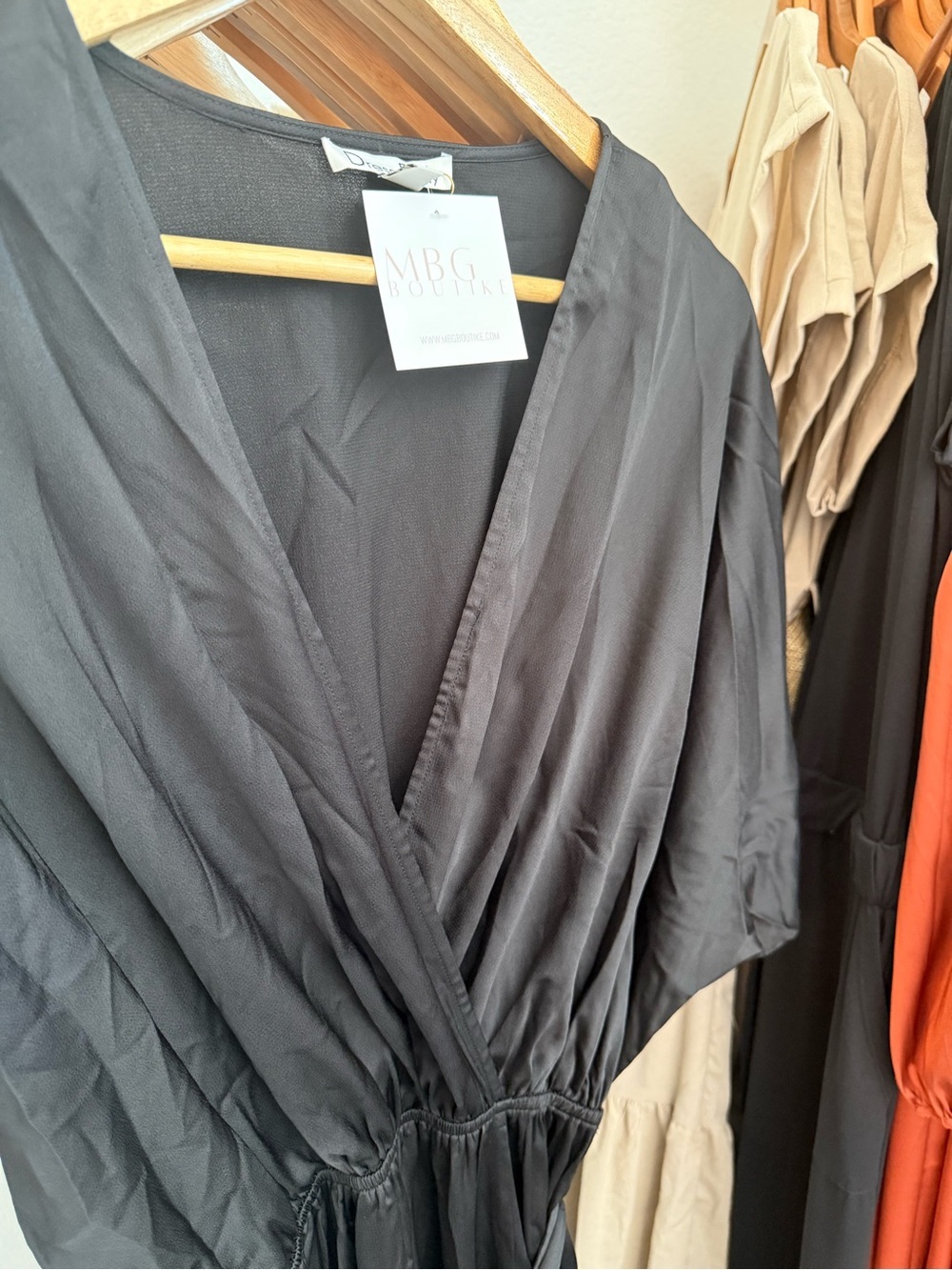 Black Wrap Maxi Dress with Side Slit - Picture 5 of 5